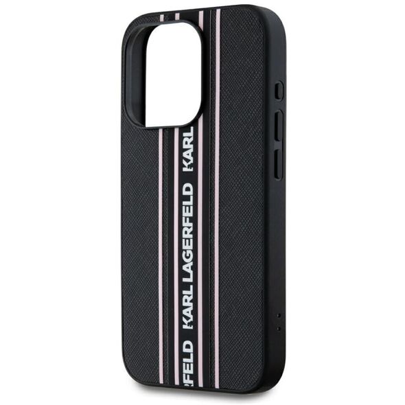 Etui Karl Lagerfeld Saffiano Athleisure  Stripes Cord do iPhone 15 Pro czarno-różowy
