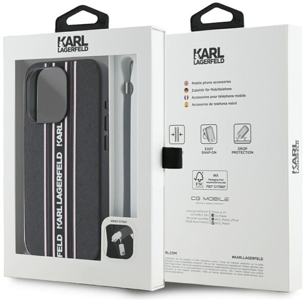 Etui Karl Lagerfeld Saffiano Athleisure  Stripes Cord do iPhone 15 Pro czarno-różowy