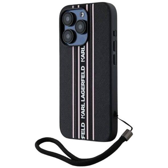 Etui Karl Lagerfeld Saffiano Athleisure  Stripes Cord do iPhone 15 Pro czarno-różowy