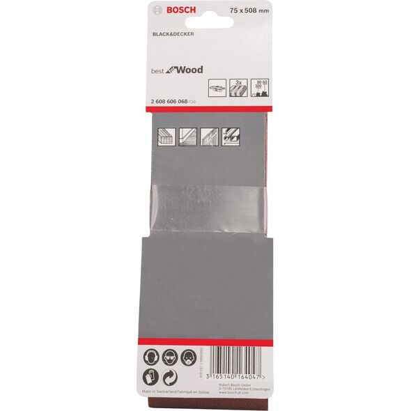 Bosch Taśma szlifierska 75x508mmP60/80/100 3 szt. (2608606068)