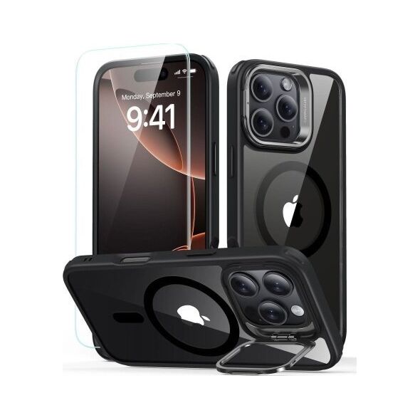 ESR ESR CLASSIC HYBRID KICKSTAND HALOLOCK MAGSAFE & TEMPERED GLASS IPHONE 16 PRO MAX CLEAR/BLACK
