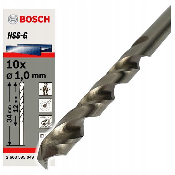 Wiertło Bosch Wiertło do metalu HSS-S DIN338 1.0 x 12mm opk.10szt. - BV-2608595049
