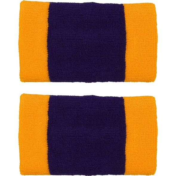 Frotki na nadgarstki Nike Swoosh Doublewide Wristbands fioletowo-żółte N0001586730