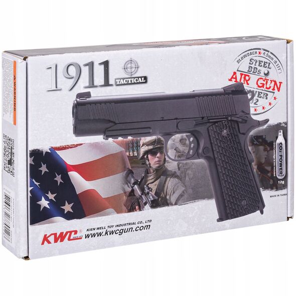 Wiatrówka pistolet RANGER 1911 Tactical KWC kal. 4,5 BBs BLOW BACK 17 strz. FULL METAL CO2 (AAKCMB770AZB)