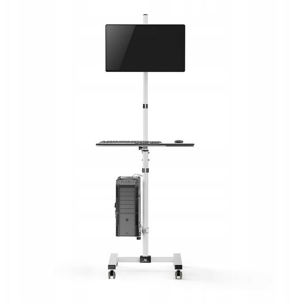 MACLEAN WÓZEK STAND PROFESJONALNY, MOBILNE STANOWISKO KOMPUTEROWE NA KÓŁKACH, MAX 17"-32", MAX 20KG MC-793 W