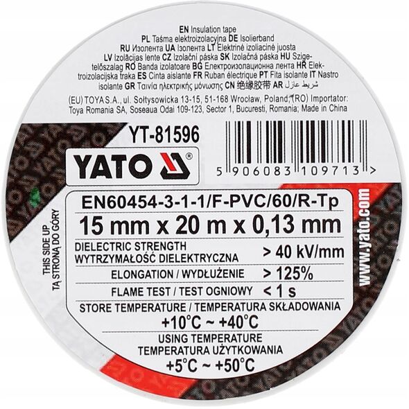 YATO TAŚMA ELEKTOIZOLACYJNA 15mm x 20m BIAŁA