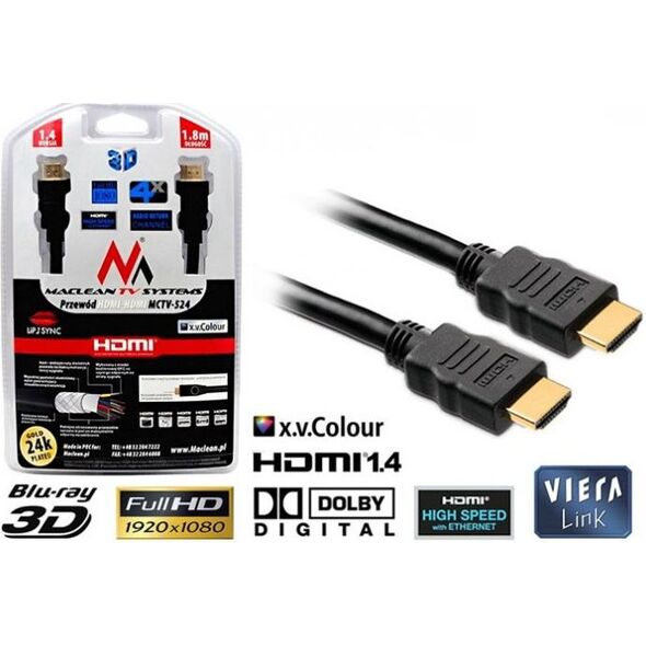 Kabel Maclean HDMI - HDMI 1.8m czarny (MCTV-524-1,8m)