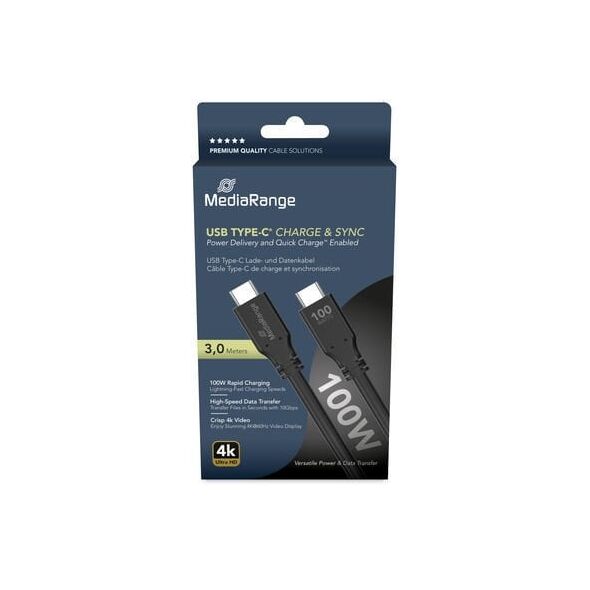 Kabel USB MediaRange MediaRange Lade- & Datenkabel USB-C E-Mark-Chip 10Gbit/s 3m