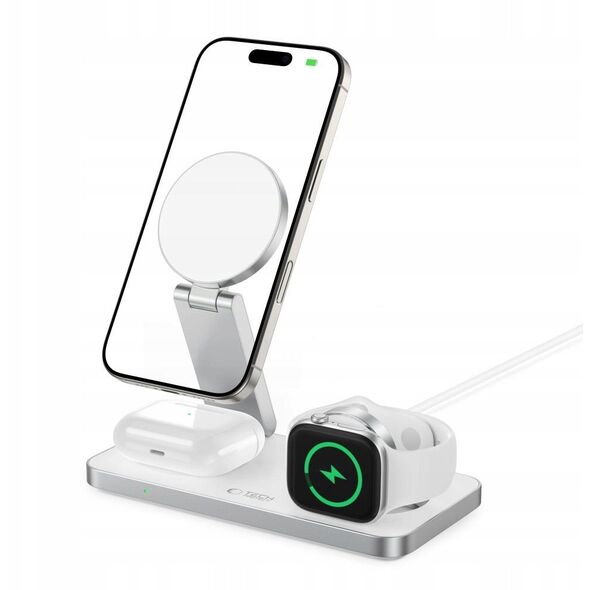 Ładowarka bezprzewodowa 3w1 Tech-Protect QI15W-A47 3in1 Magnetic MagSafe Wireless Charger White
