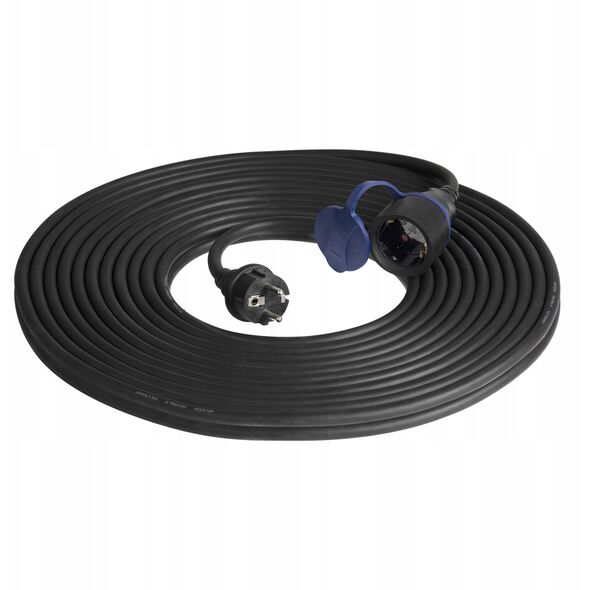 Przedłużacz warsztatowy bryzgoszczelny IP44, 1x2P+Z 20m,kabel gumowy olejoodporny H07RN-F 3x1,5mm?, 230VAC/16A, schuko