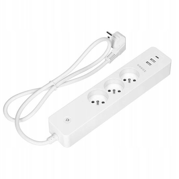 Przedłużacz z 3 gniazdami z uziemieniem i wyłącznikiem 2xUSB, Tuya Smart Wi-Fi, biały