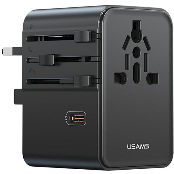 Ładowarka sieciowa USAMS Travel Adapter  CC310 3xUSB-C 70W 4w1 US/AU/EU/UK czarny