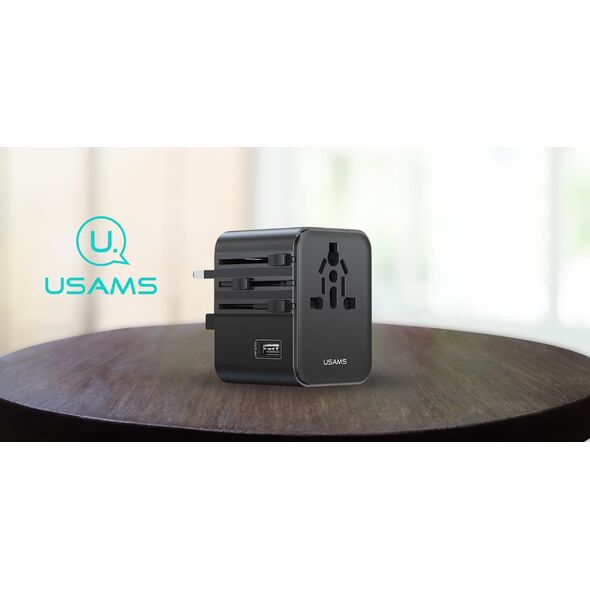 Ładowarka sieciowa USAMS Travel Adapter  CC308 USB-C + USB-A 17W 4w1 US/AU/EU/UK czarny