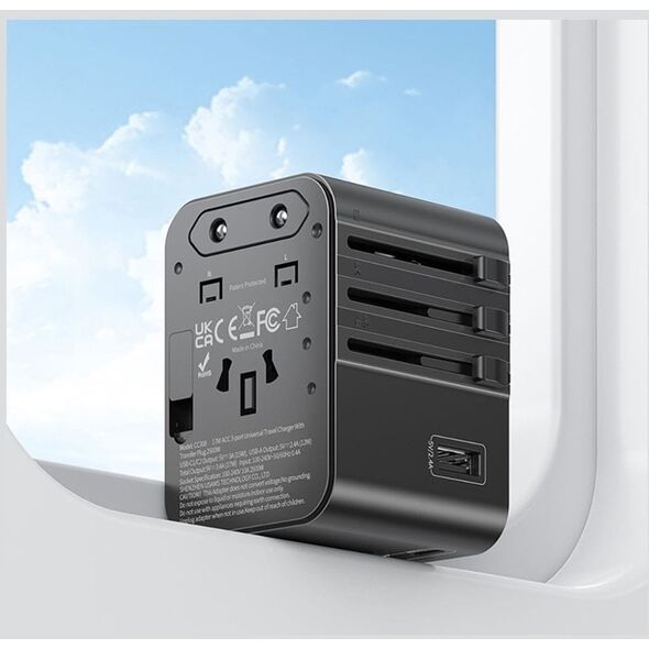Ładowarka sieciowa USAMS Travel Adapter  CC308 USB-C + USB-A 17W 4w1 US/AU/EU/UK czarny