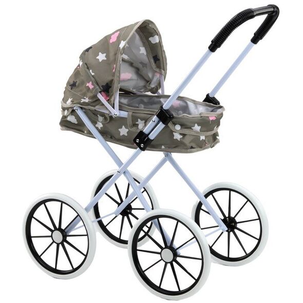 Wózek Dla Lalek Duże Koła Składany Gwiazdki Chmurki Szary 60cm LEAN Toys