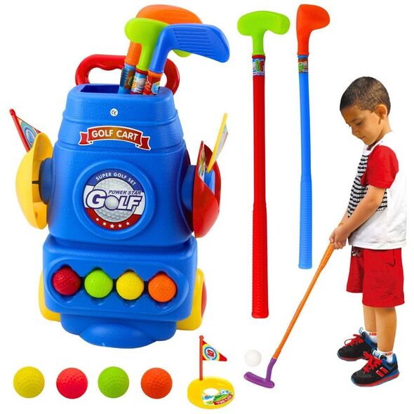 Zestaw Do Gry W Golfa Wózek 3 Kije 2 Chorągiewki 4 Piłeczki LEAN Toys