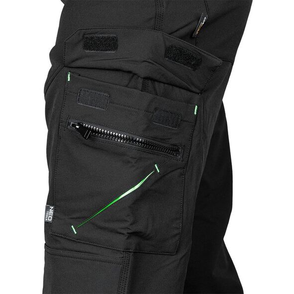 Spodnie robocze Mix&Match, 4 way stretch, z kaburami, Cordura, czarne, rozmiar XXXL