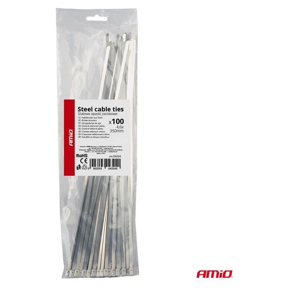 Opaski zaciskowe metalowe ze stali nierdzewnej 4.6x350mm 100 szt. amio-04324