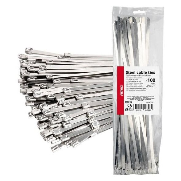 Opaski zaciskowe metalowe ze stali nierdzewnej 7.9x400mm 100 szt. amio-04326