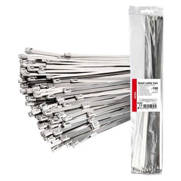 Opaski zaciskowe metalowe ze stali nierdzewnej 7.9x600mm 100 szt. amio-04327