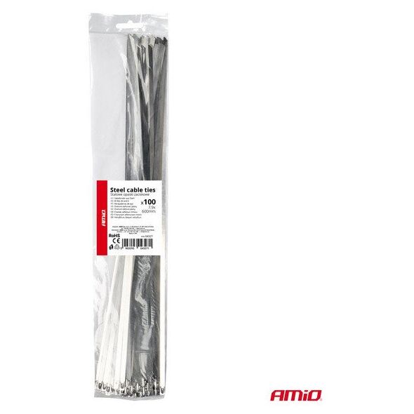 Opaski zaciskowe metalowe ze stali nierdzewnej 7.9x600mm 100 szt. amio-04327