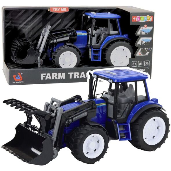 Traktor Farmerski Z Ruchomą Łyżką Światła Dźwięki Niebieski 1:10