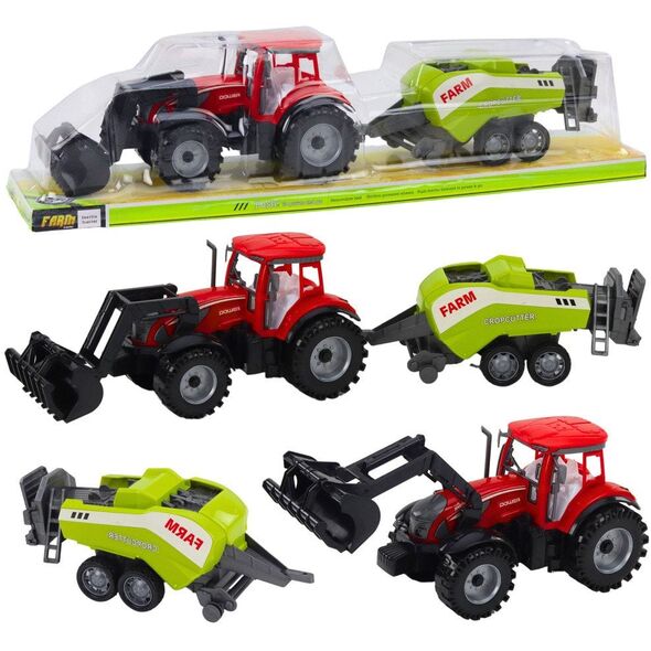 Zestaw Traktor Z Ładowaczem i Prasą Rolniczą Czerwony