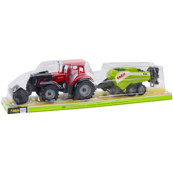 Zestaw Traktor Z Ładowaczem i Prasą Rolniczą Czerwony