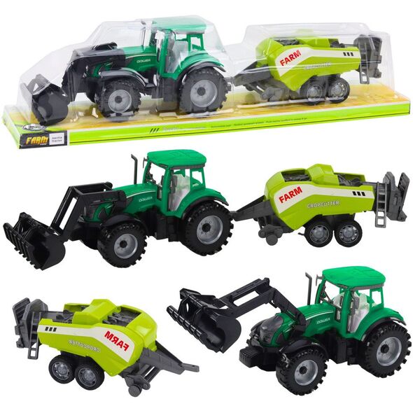 Zestaw Traktor Z Ładowaczem i Prasą Rolniczą Zielony