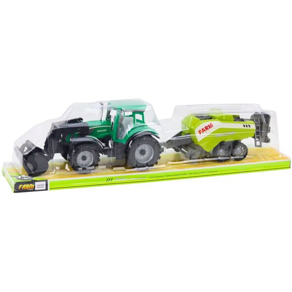 Zestaw Traktor Z Ładowaczem i Prasą Rolniczą Zielony