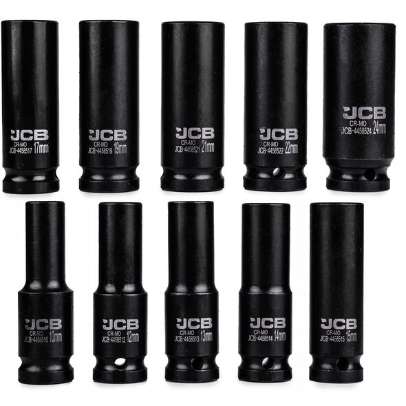 JCB ΚΑΡΥΔΑΚΙΑ ΚΡΟΥΣΤΙΚΑ ΜΑΚΡΑ σετ 10τεμ. 1/2" 6-ΓΩΝΟ. (10-24mm)