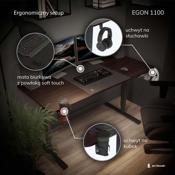 EGON 1100 Biurko elektryczne: orzech-czarne | Schreibtisch Elektrisch: Nussfarbe-Schwarz | Electric desk: hazel-black