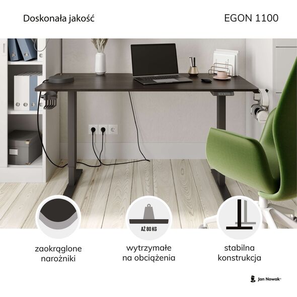EGON 1100 Biurko elektryczne: orzech-czarne | Schreibtisch Elektrisch: Nussfarbe-Schwarz | Electric desk: hazel-black