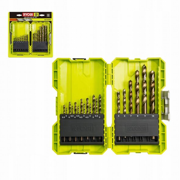 Σετ τρυπανιών RYOBI RAK19HHS2, HSS, για μέταλλο, ξύλο, πλαστικό, 19 τεμ.