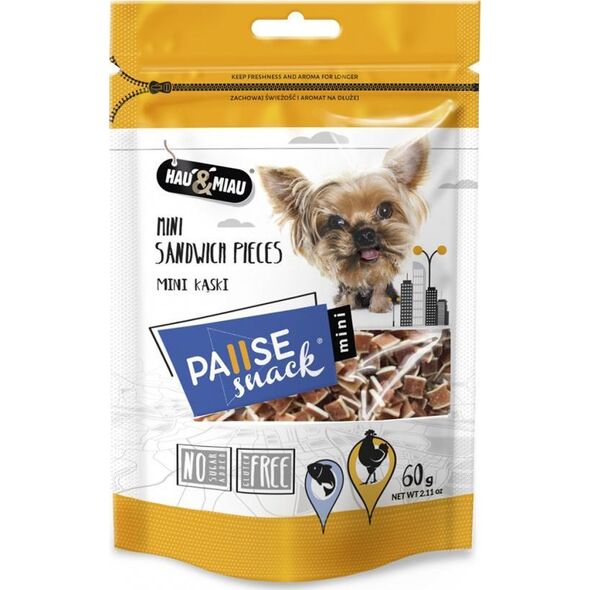 Hau&Miau Pausesnack przysmak dla psa, mini kąski z kurczakiem i dorszem 60g