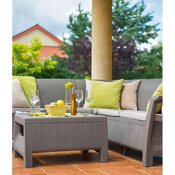Allibert Zestaw mebli Corfu Relax set Narożna kanapa+stolik Cappuccino Piaskowy