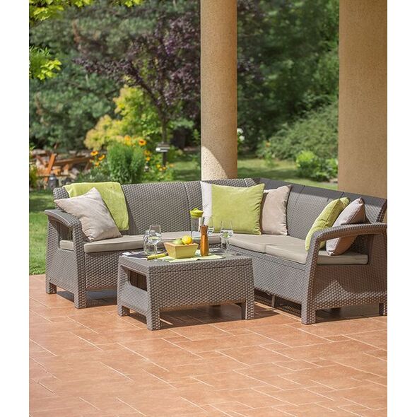 Allibert Zestaw mebli Corfu Relax set Narożna kanapa+stolik Cappuccino Piaskowy