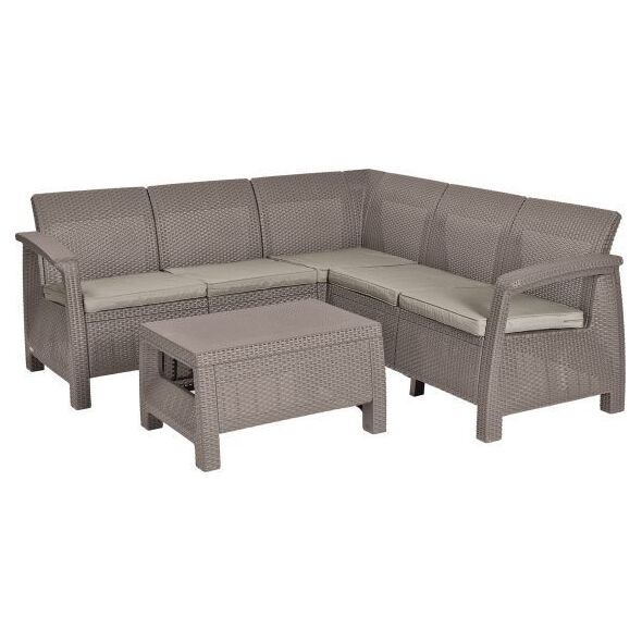 Allibert Zestaw mebli Corfu Relax set Narożna kanapa+stolik Cappuccino Piaskowy