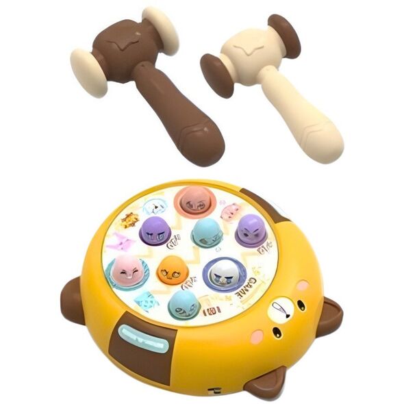 Gra Zręcznościowa Whack- A- Mole Dwa Młotki Kotek Żółto Brązowa LEAN Toys