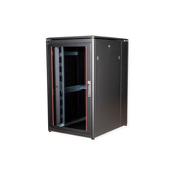 ROLINE 19-ιντσών ντουλάπα δικτύου Pro 26 U, 800x1000 ΠxΒ, γυάλινη πόρτα, μαύρη