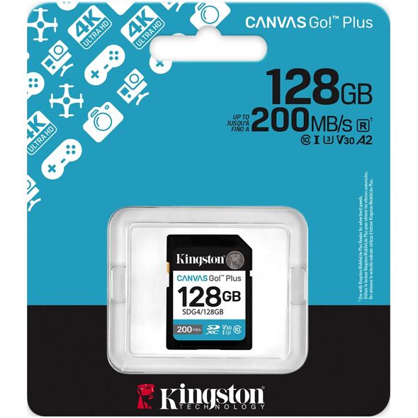 Karta Kingston Canvas Go! Plus (Gen4) SDXC 128 GB Class 10 UHS-I/U3 V30 (SDG4/128GB)