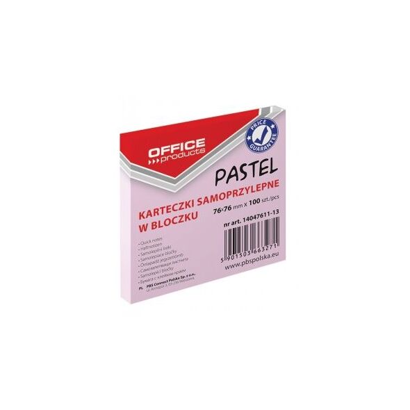 Office Products Notes samoprzylepny 76x76, rózowy pastelowy (14047611-13)