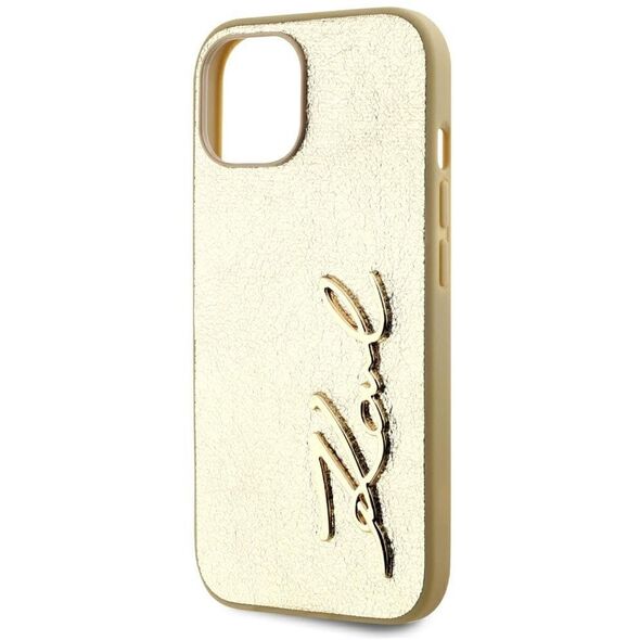 Etui Karl Lagerfeld Wrinkled Metal       Signature do iPhone 15 złoty