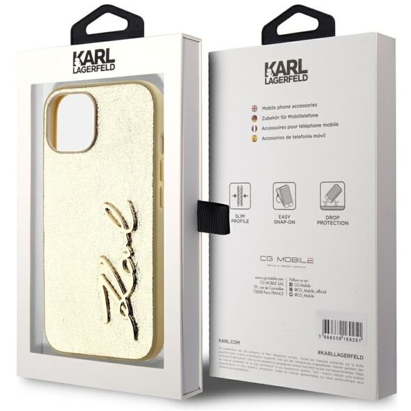 Etui Karl Lagerfeld Wrinkled Metal       Signature do iPhone 15 złoty