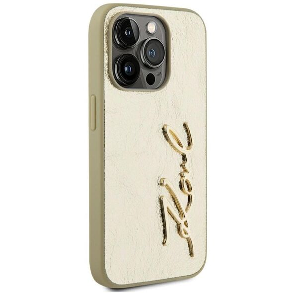 Etui Karl Lagerfeld Wrinkled Metal       Signature do iPhone 15 Pro złoty