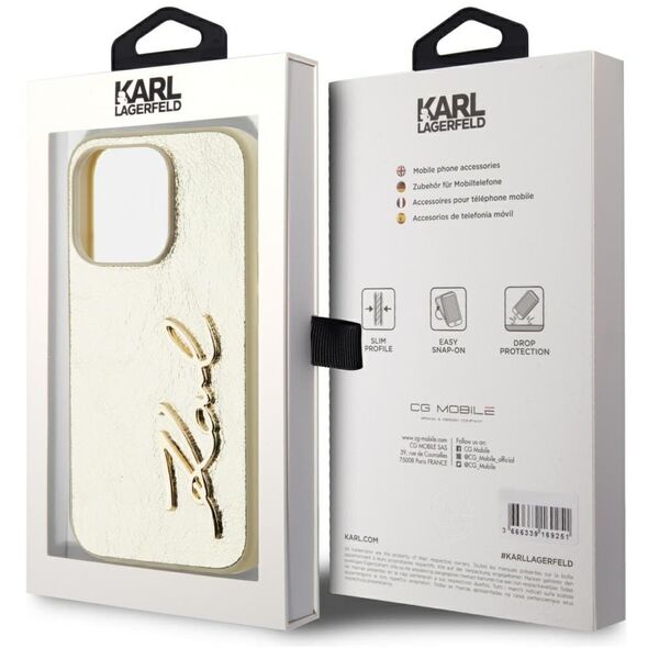 Etui Karl Lagerfeld Wrinkled Metal       Signature do iPhone 15 Pro złoty