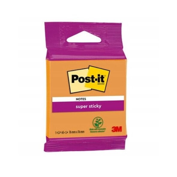 Karteczki samoprzylepne Post-it Super Sticky, 76x76mm, 45 kart., mix kolorów