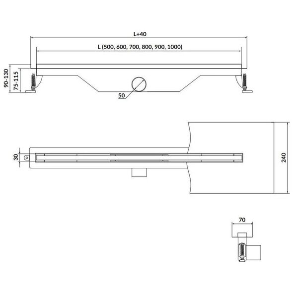 Cersanit Odpływ liniowy slim TAKO 70 stal (S907-013)