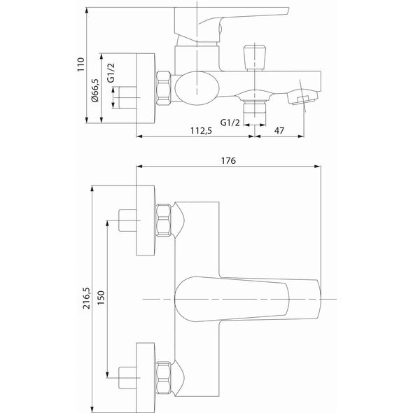 Bateria prysznicowa Cersanit (baterie wannowo-prysznicowe) Bateria wannowo-natryskowa ścienna MODUO czarna (S951-559)