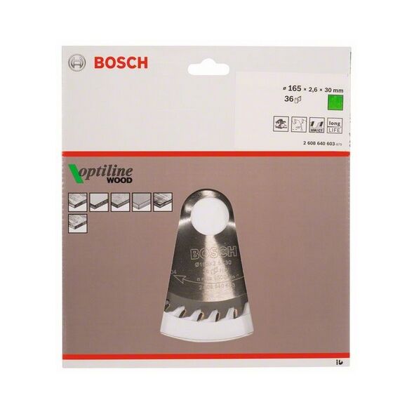 Bosch Tarcza pilarska Optiline Wood 165 x 30mm 36z (2608640603)